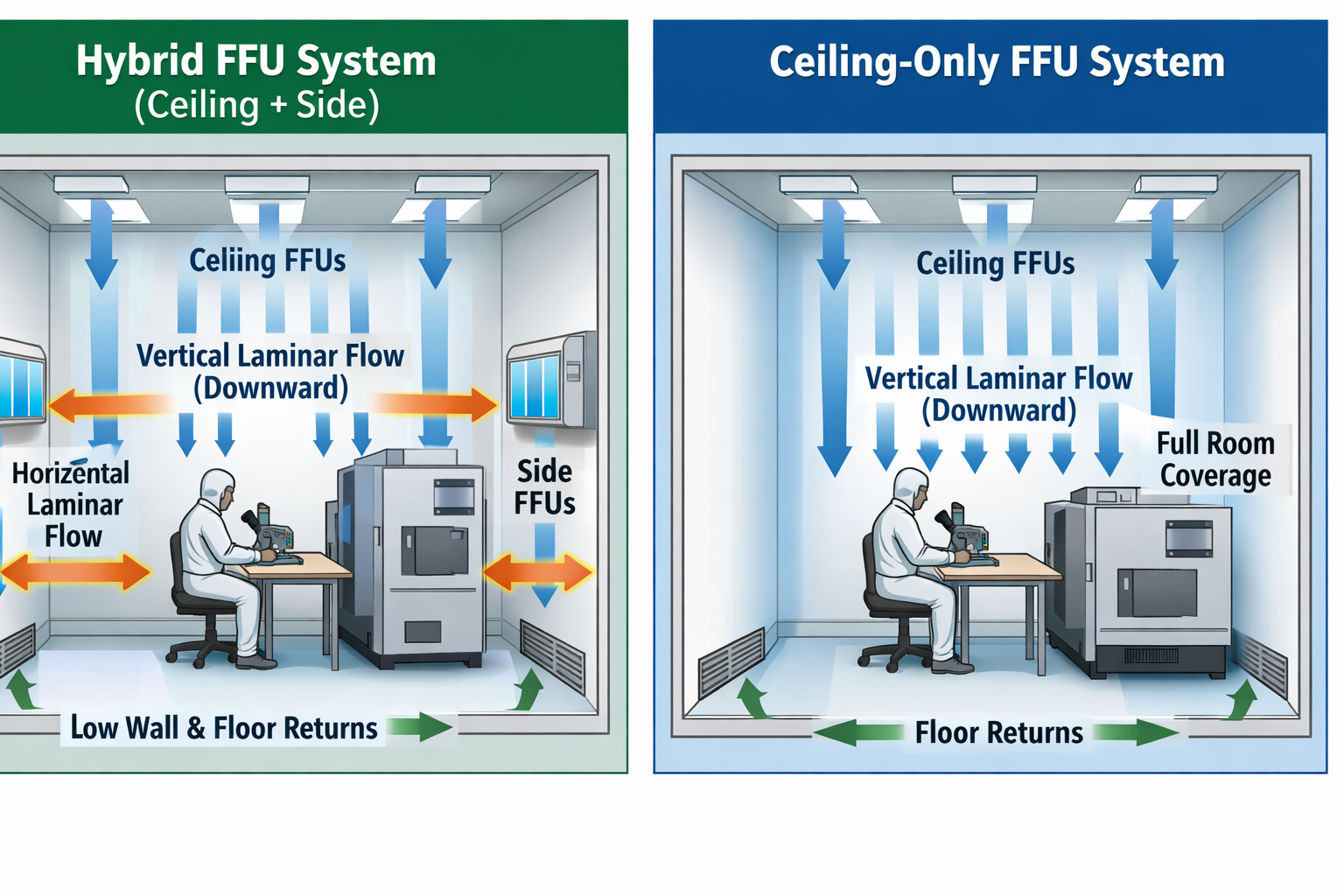 Side-mounted FFU VS ceiling FFU 1