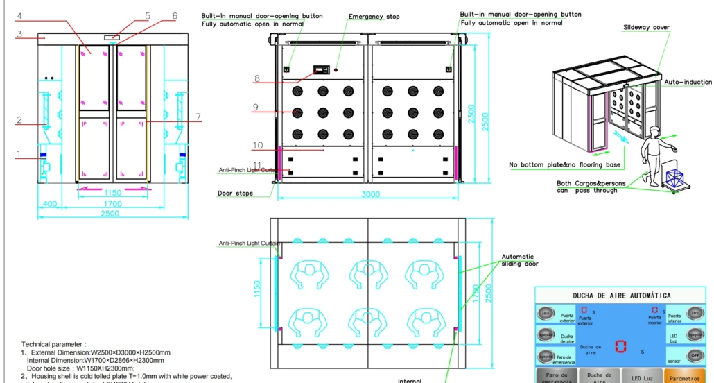 cargos sldiing door air shower drawing