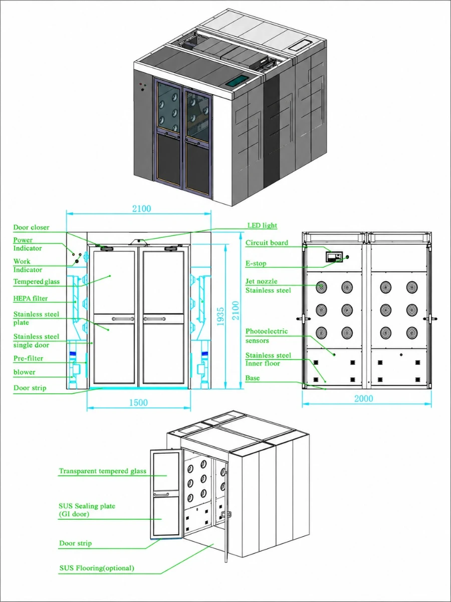 Double-door-cargo-air-shower-drawing