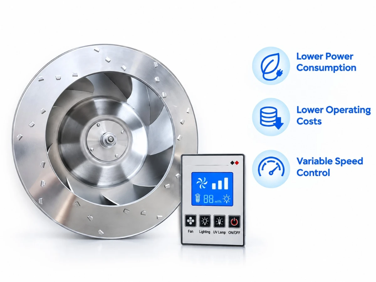 AC centrifugal fan or EC EBM motor, according to IEEE specification and requirements, low noise